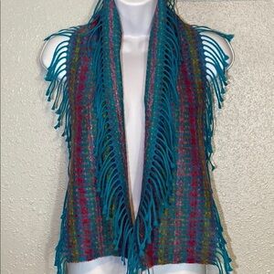 Nordstrom Blue and Pink Knit Scarf with Fringe